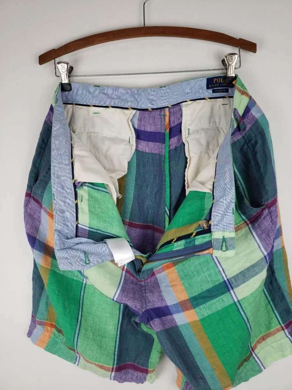 Polo Ralph Lauren 9-Inch Classic Fit Linen Madras Shorts Mens 36